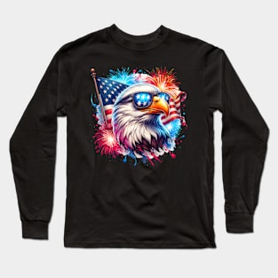 July 4Th Patriotic Bald Eagle Usa American Flag Fireworks Long Sleeve T-Shirt